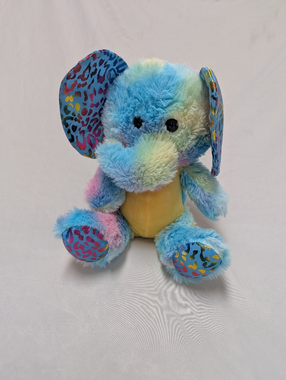 10" A&A Plush Pastel Rainbow Stuffed Elephant With Cheetah Print Ears 2023